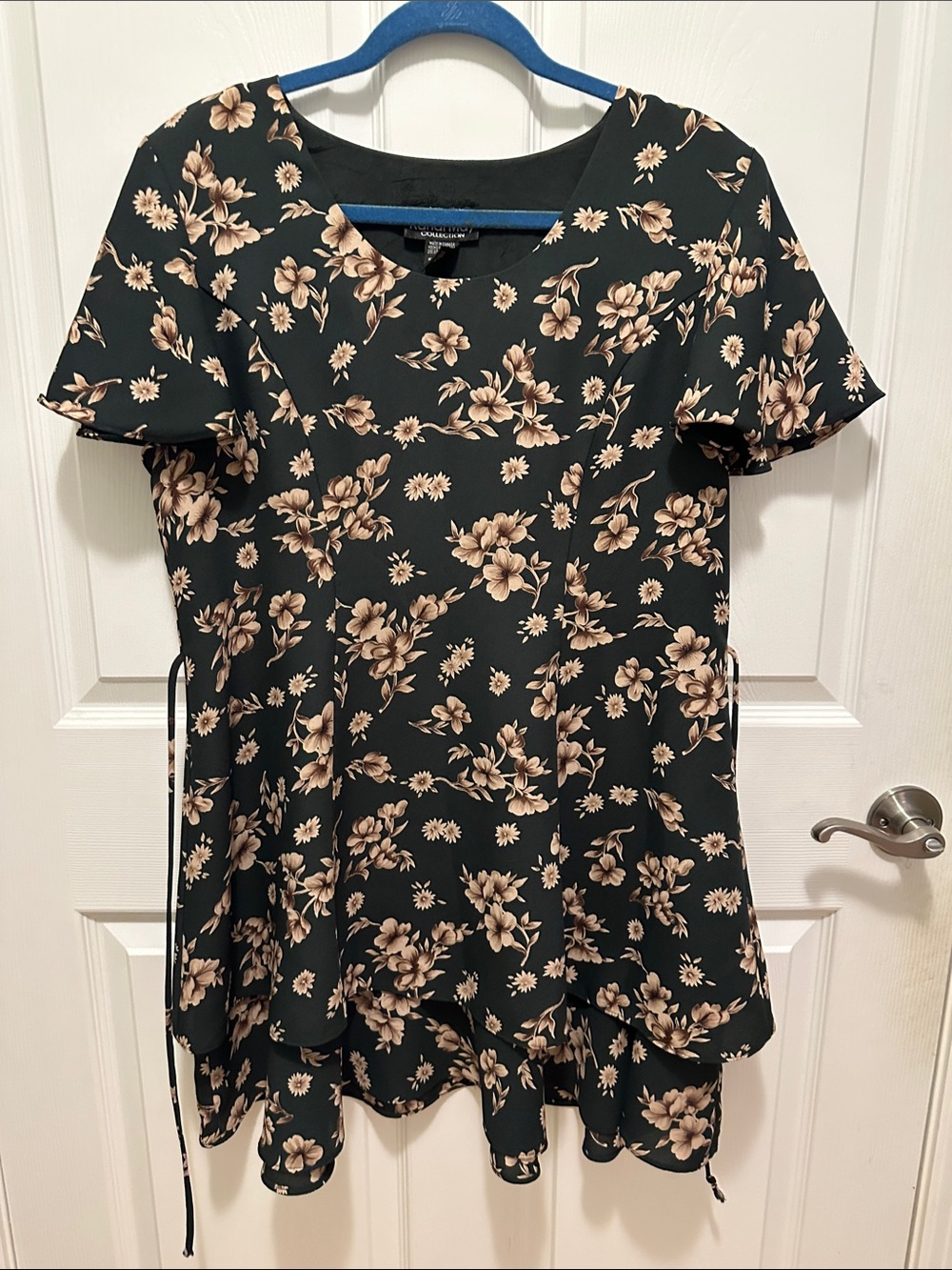 Randi May Dark Green Floral Knee Length Dress with Cream Blooms — Elegant A-Line